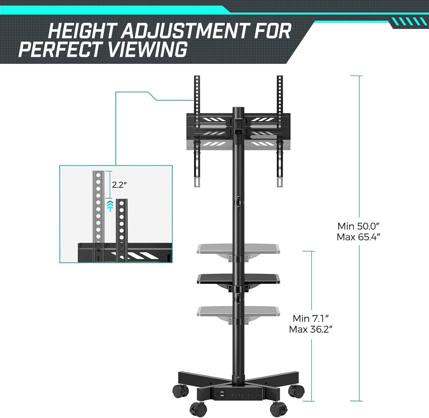Soporte de TV con Toma de Corriente con Ruedas para televisores GREENSTELL