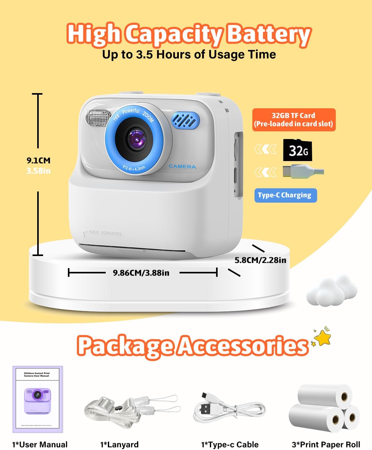 Cámara digital Mgaolo para niños con impresión instantánea (USADO).