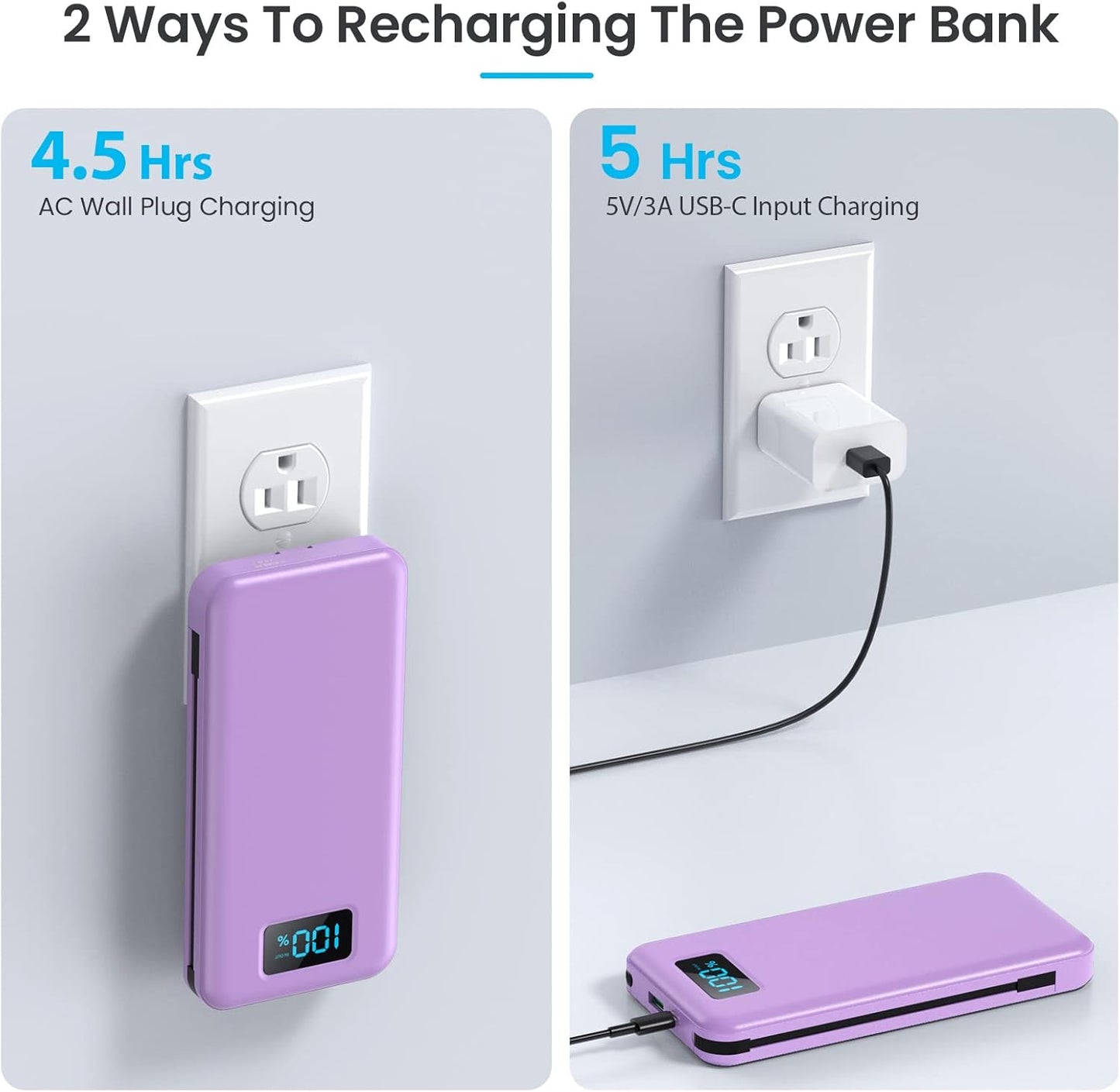 Cargador hx100j3 portátil con cables integrados y enchufe