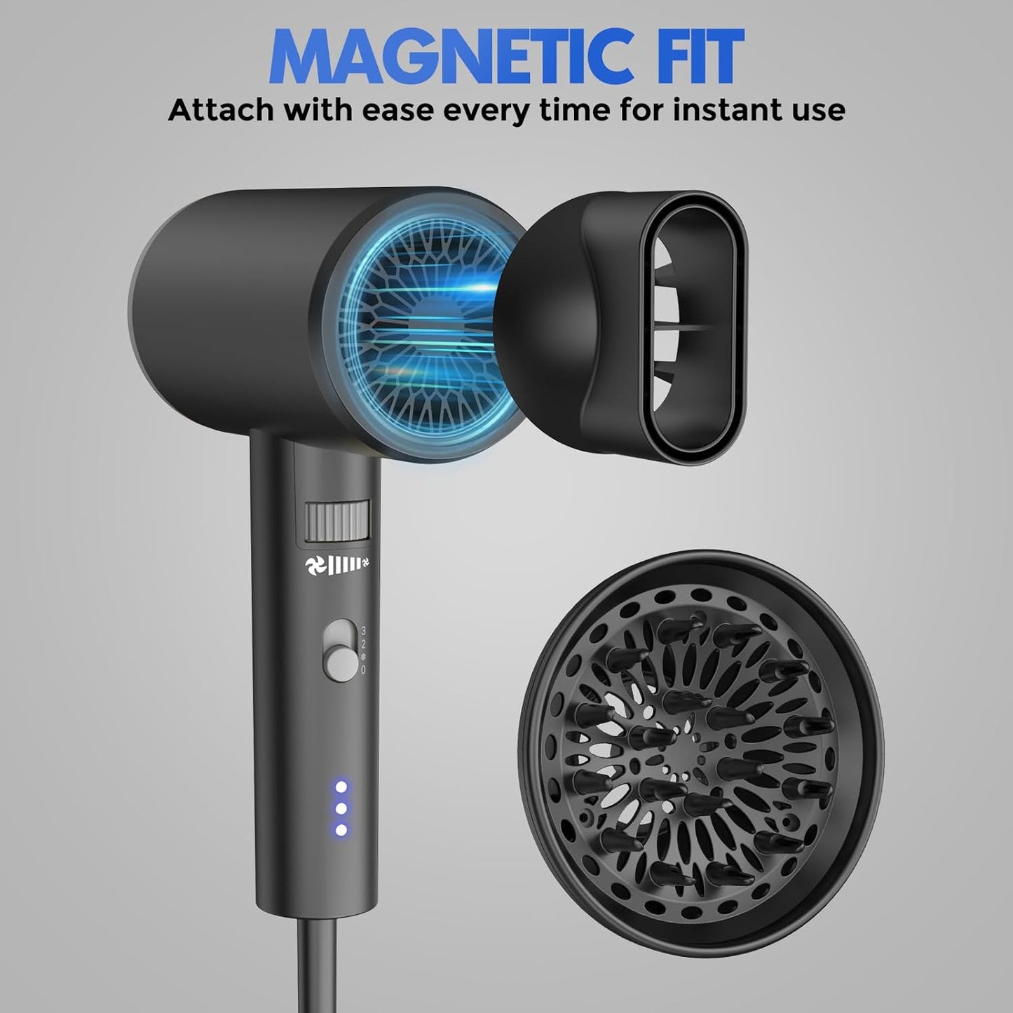 SIYOO, Secador de pelo profesional iónico con difusor y boquilla.