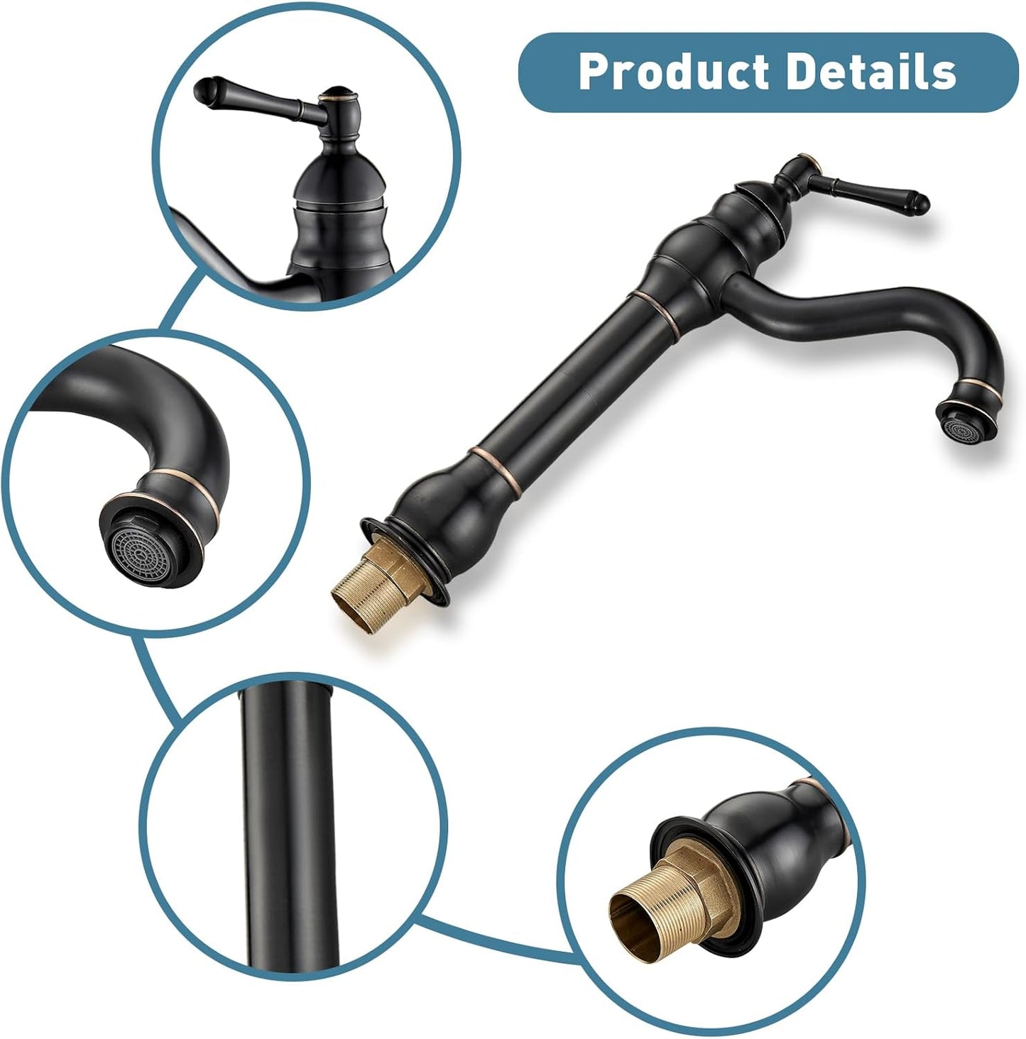 Grifo giratorio de 360° para lavabo de una sola manija y drenaje, bronce aceitado