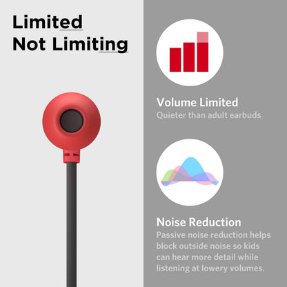 Auriculares intrauditivos, micrófono y volumen limitado para niños.