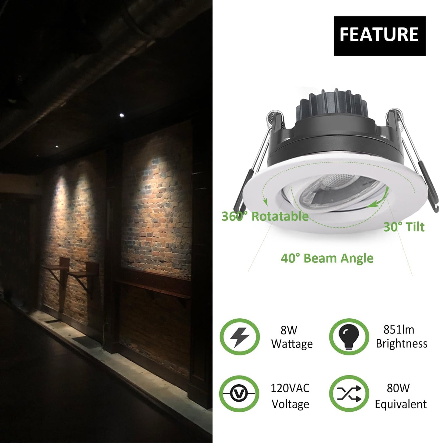 Foco (6) giratorio de cardán empotrado 5 CCT Y 3 CCT  3" lámpara de techo