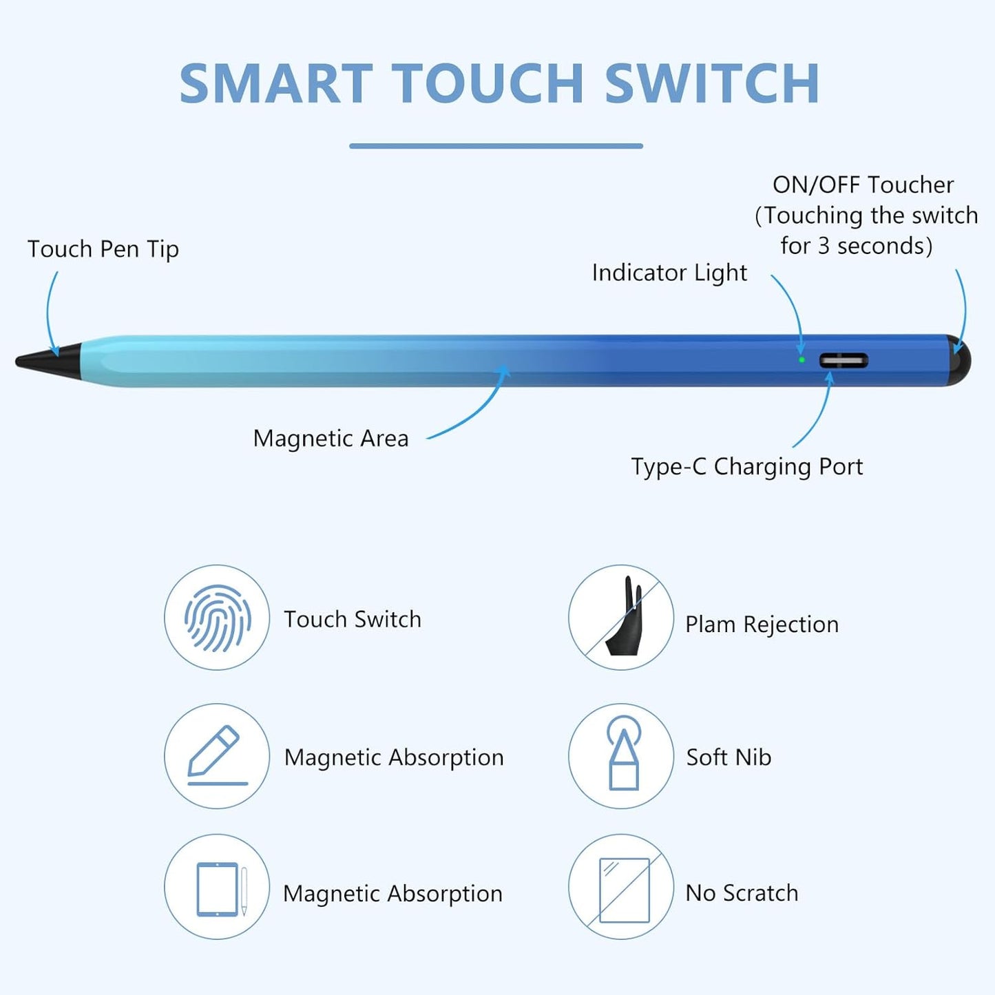 Lápiz óptico azul degradado universal para iPad Pro, Air y Mini.