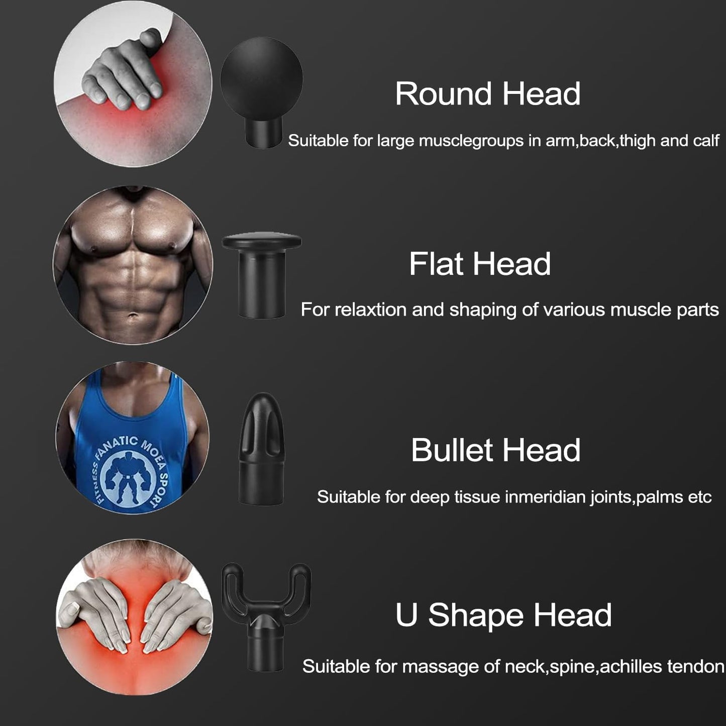 Pistola de masaje de tejido profundo, recargable, 4 cabezales.(USADO).