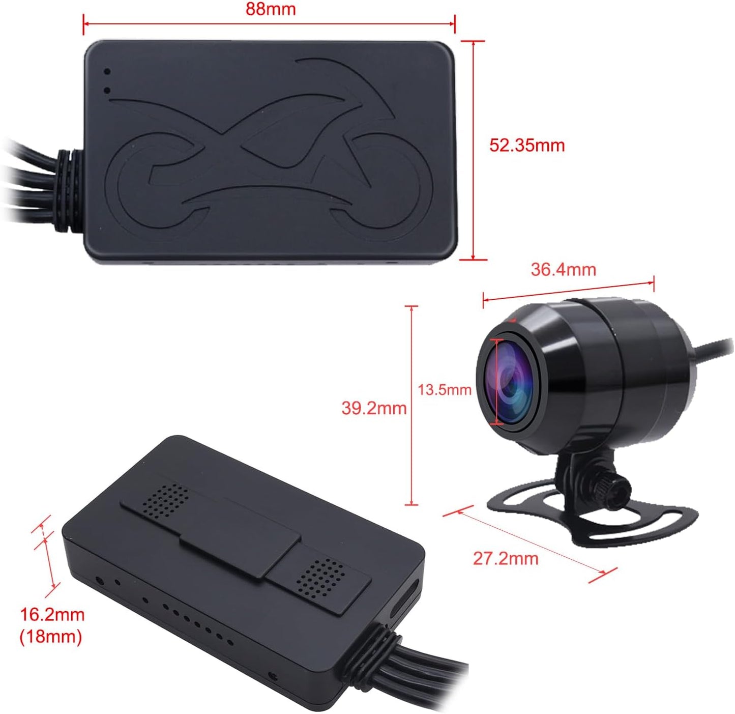 Geloo Cámara de tablero de motocicleta dual 1080P Dash Cam