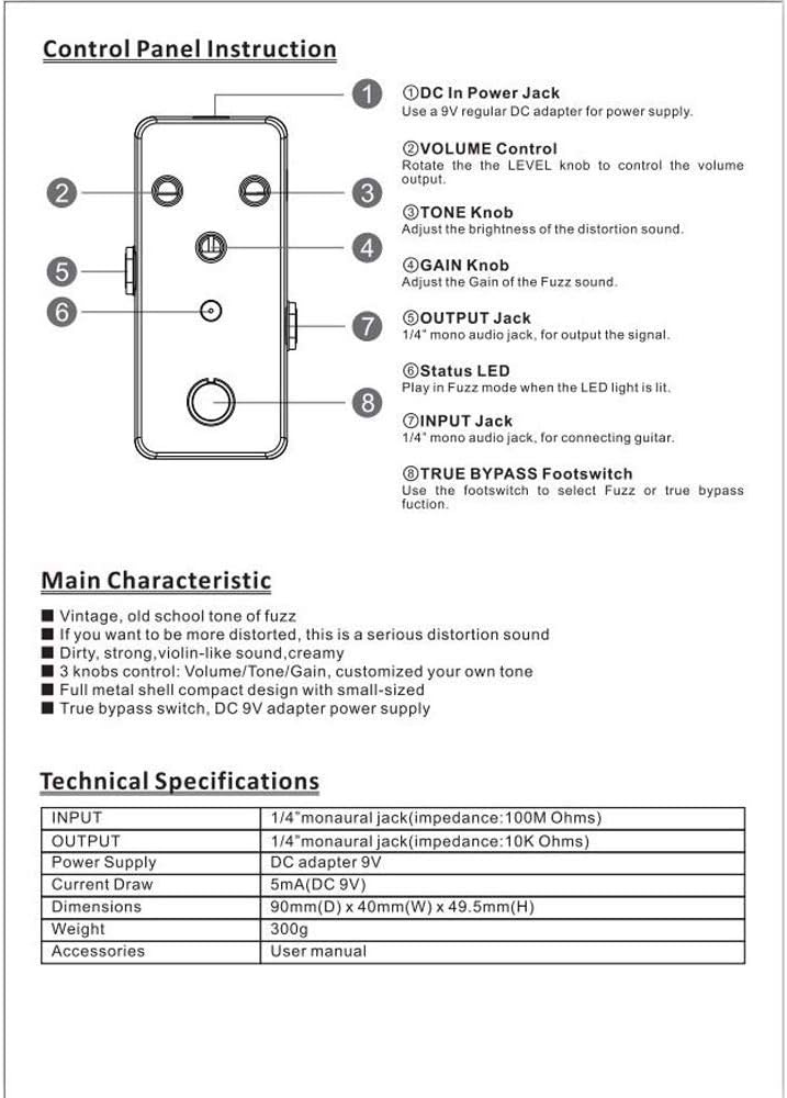 Fuzz Single Effect True Bypass para guitarra eléctrica, SharkChili.