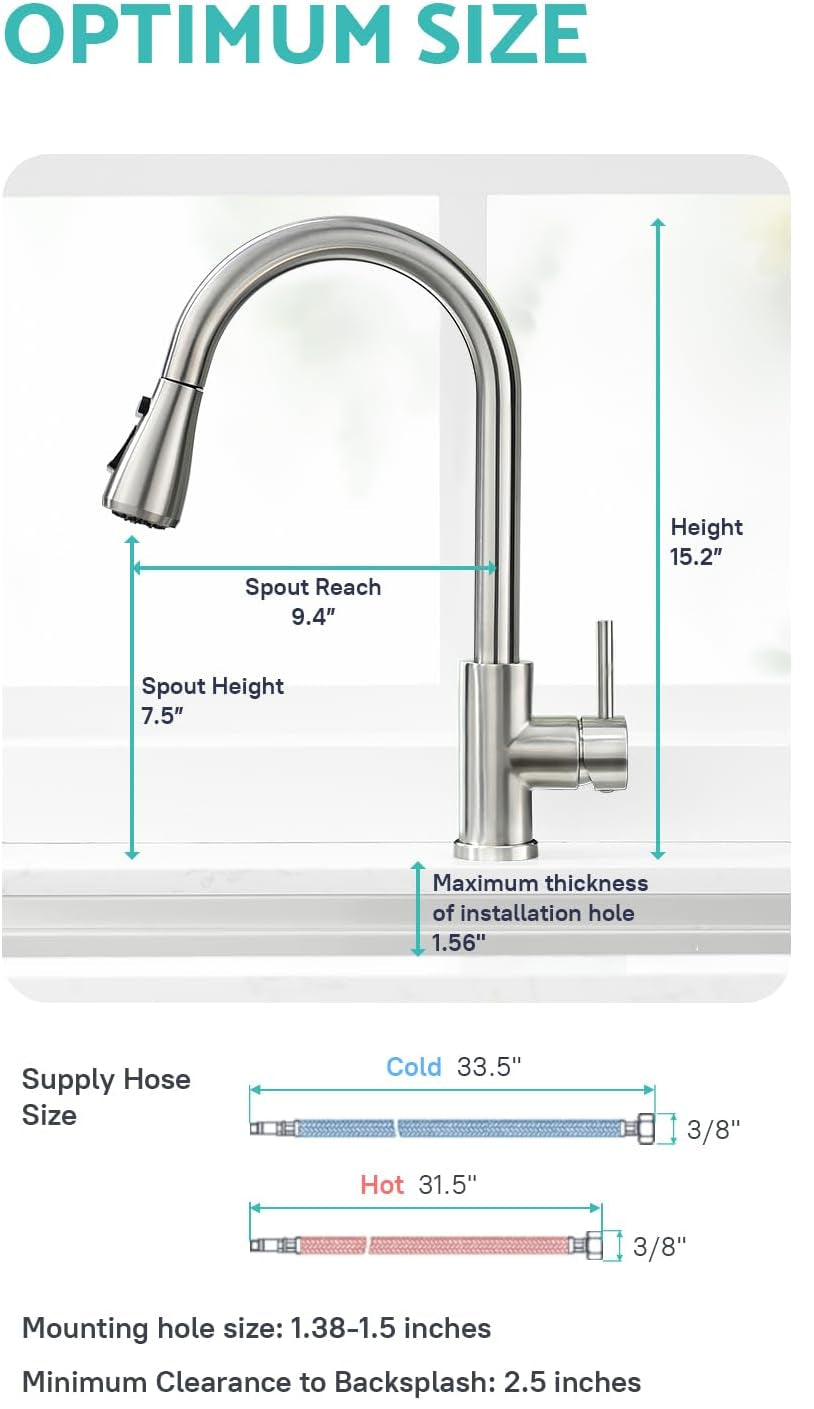 Grifo de fregadero de cocina, níquel cepillado, rociador desplegable.
