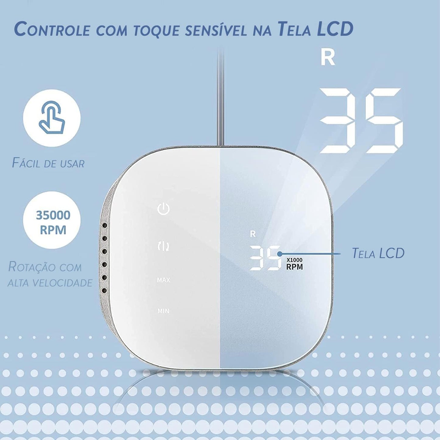 Drill de uñas, lijadora electrica, pantalla tactil, 3 puntas, 35000RPM.
