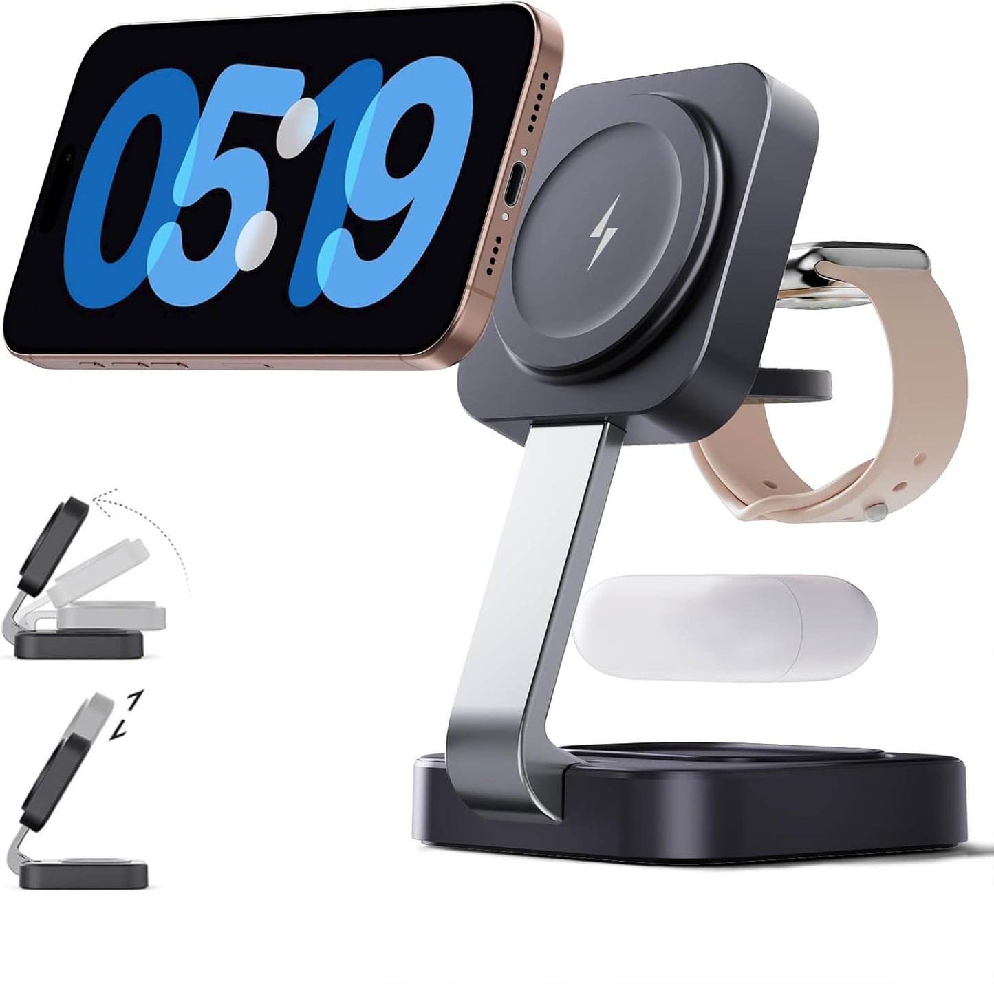 Estación de carga rápida inalámbrica Mag-Safe, 3 en 1,  magnético.