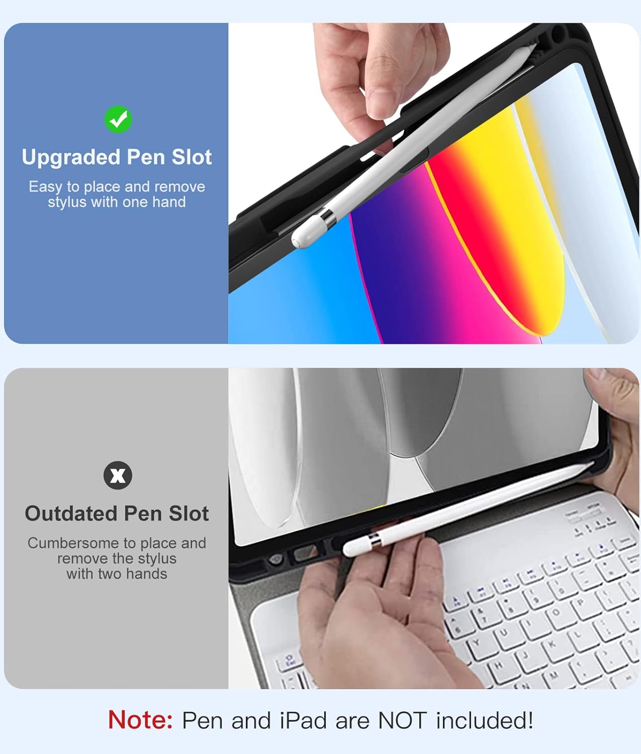 Funda para iPad de 11ª y 10ª gen. con teclado, 7 colores , inalámbrico.