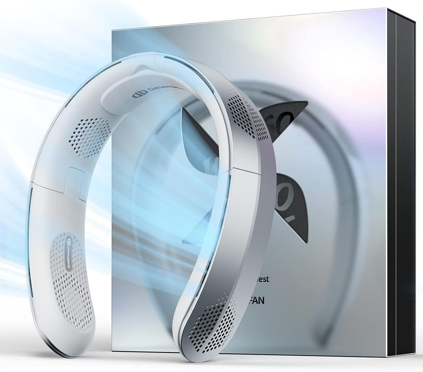 DesertWest Ventilador de cuello portátil, recargable, plegable.