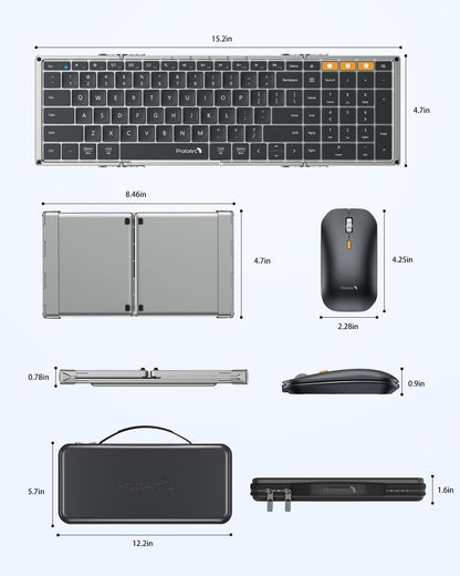 ProtoArc - Teclado y ratón plegables XKM01 Negro-Gris (USADO)