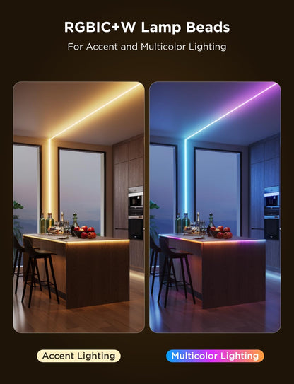 Tira de luces LED Govee Pro, RGBICW con blanco cálido, control por voz Alexa.