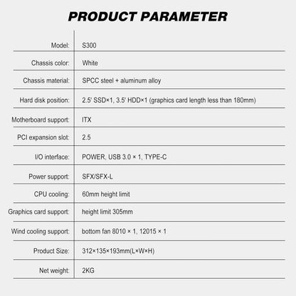 Gabinete pequeño para PC portátil, S300 - Mini-ITX PC
