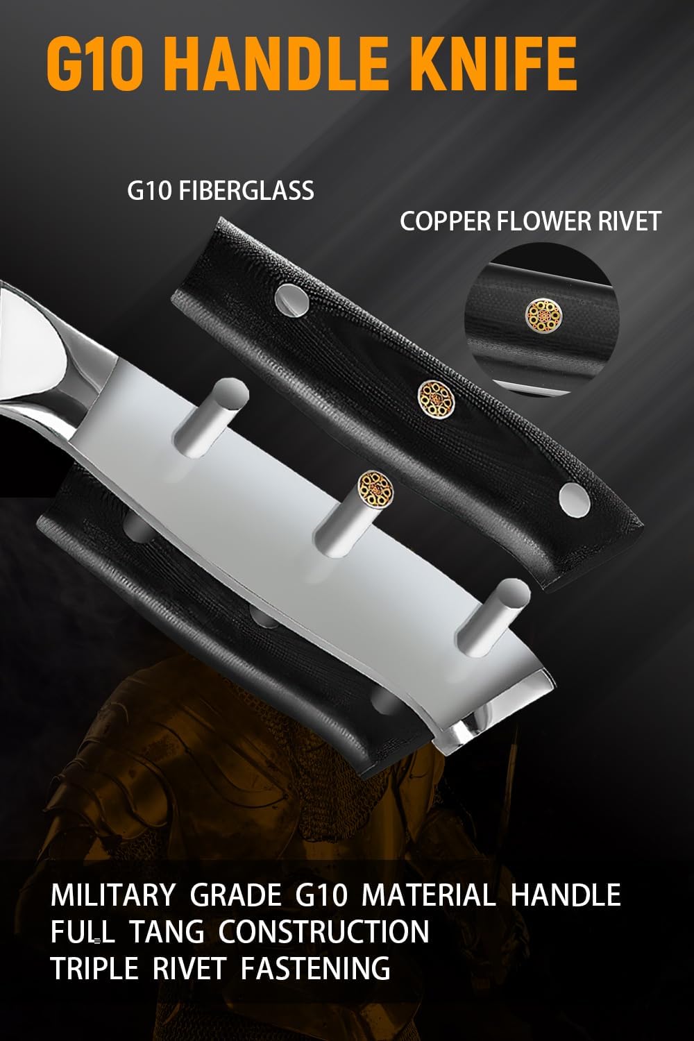 Cuchillo de carnicero japonés afilado, de 7", mango G10, profesional.