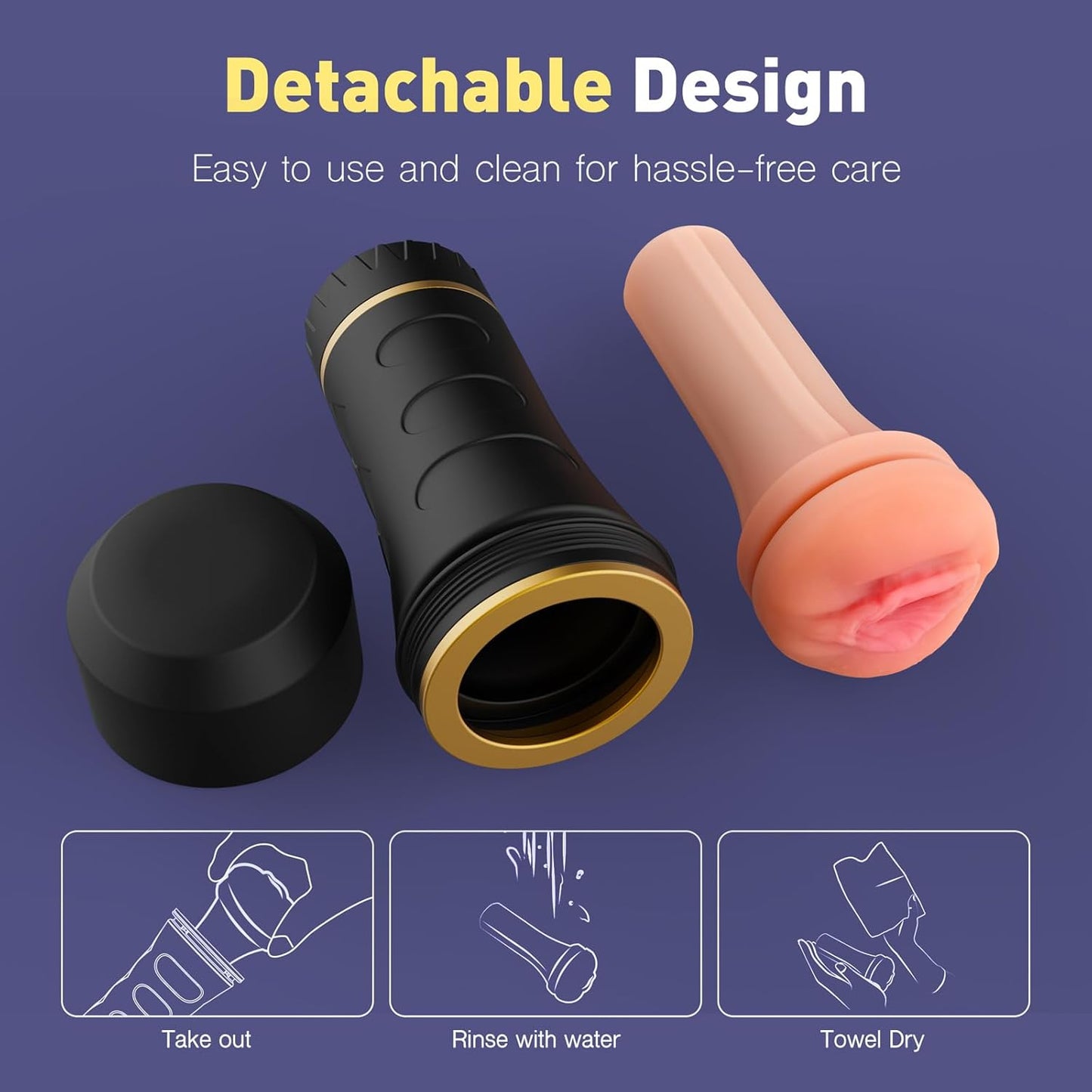 Masturbador masculino, textura realista, compacto, fácil lavado.