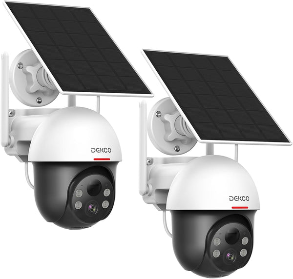 Cámara Seguridad Solar DEKCO Inalámbrica Exterior PTZ WiFi 2 Pieza.