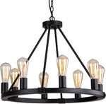 Lámpara colgante, 23.6", 8 luces, redonda, metal negro.