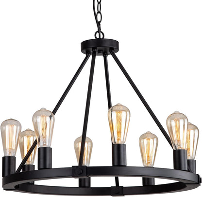 Lámpara colgante, 23.6", 8 luces, redonda, metal negro.