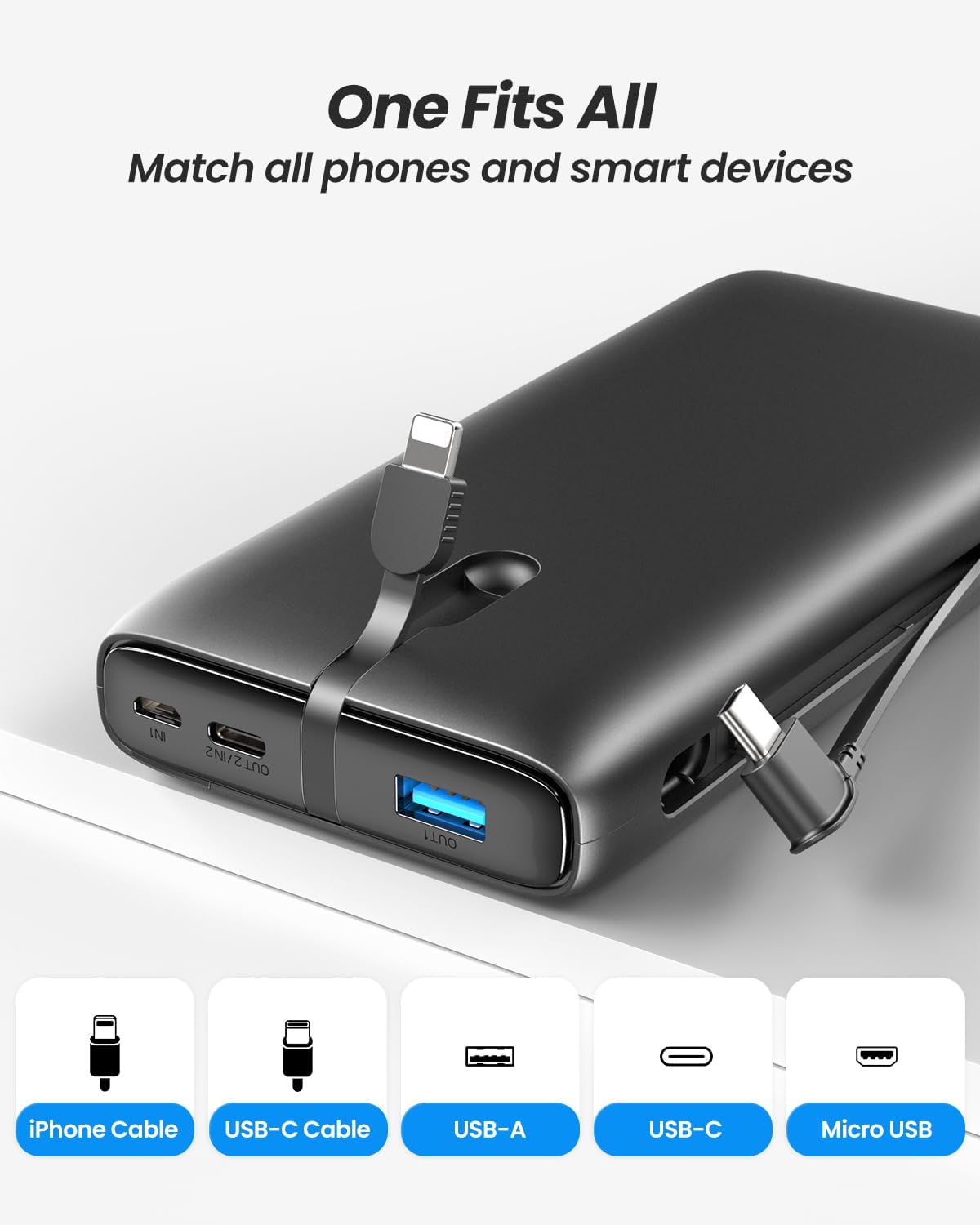Batería externa Powerbank de 26800 mAh cables integrados (USADO)