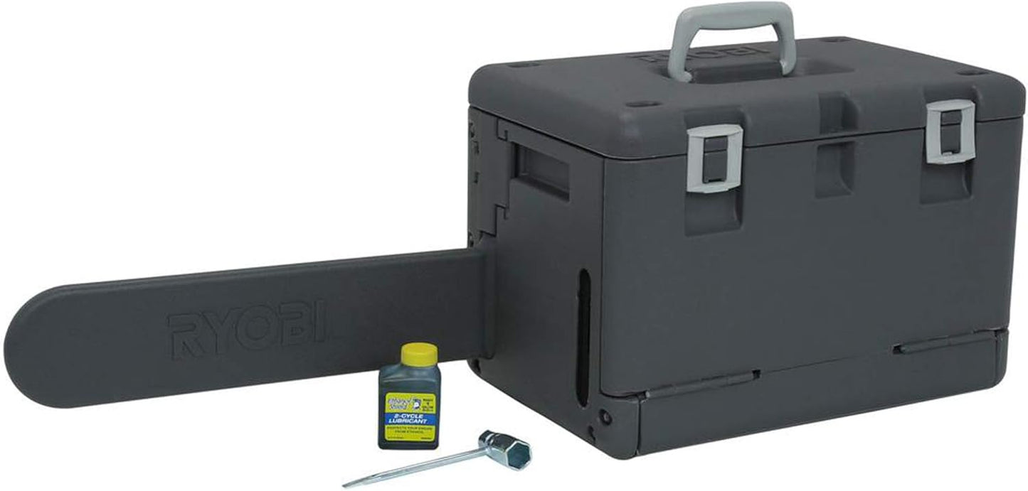 Motosierra de gas de 2 ciclos de 16", mango antivibración y estuche.