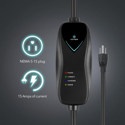 Cargador EV de Nivel 1, Lectron J1772, 16 Ft, Nema 5-15, 15A.