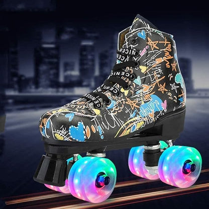Patines de doble fila, ruedas con luces, diseño de graffiti (TALLA 41).