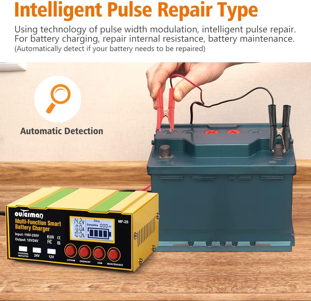 Outerman Cargador de batería de coche mejorado 12 V/24V