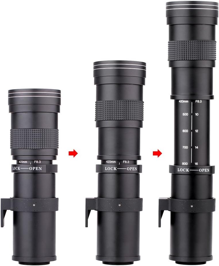 JINTU 420-800mm Camera Lens F/8.3 Super Telephoto Zoom.
