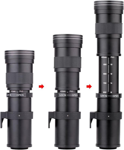 JINTU 420-800mm Camera Lens F/8.3 Super Telephoto Zoom.