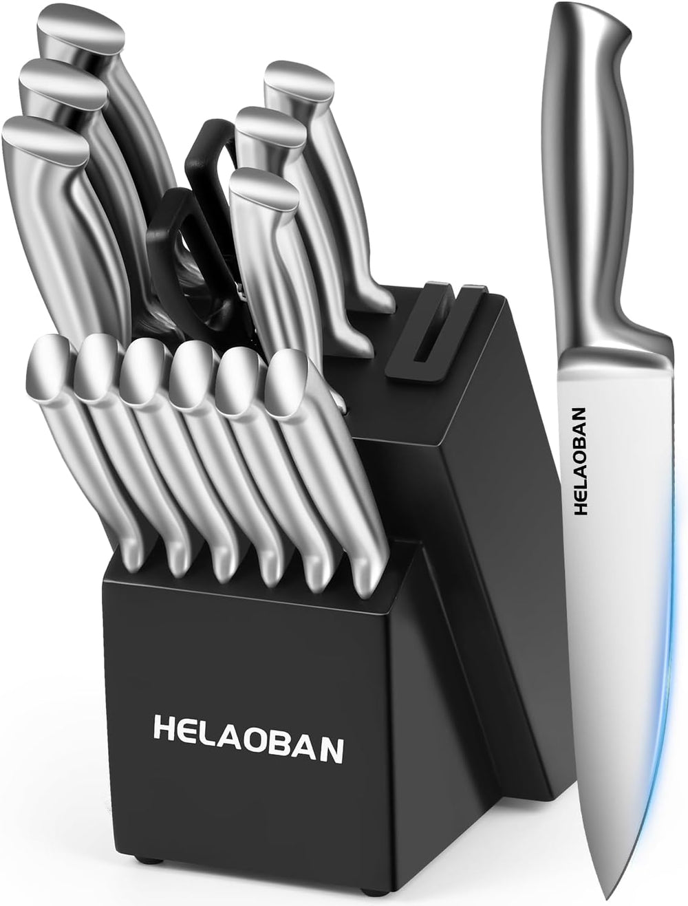 Juego de cuchillos de cocina Helaoban con bloque y afilador, 14 piezas