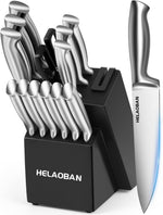 Juego de cuchillos de cocina Helaoban con bloque y afilador, 14 piezas