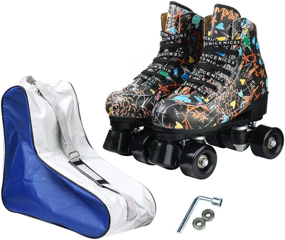 Patines de doble fila, ruedas con luces, diseño de graffiti (TALLA 41).