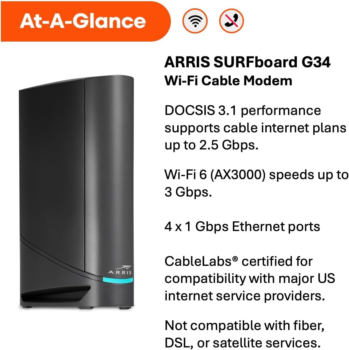 ARRIS G34 Combo de enrutador de Cable para módem
