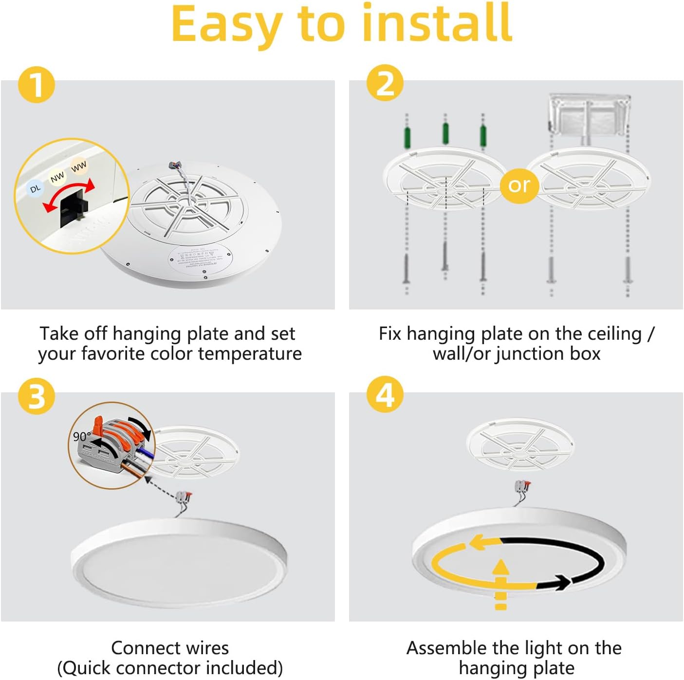 Paquete de 6 lámparas de techo LED, 12", redondas, blancas.