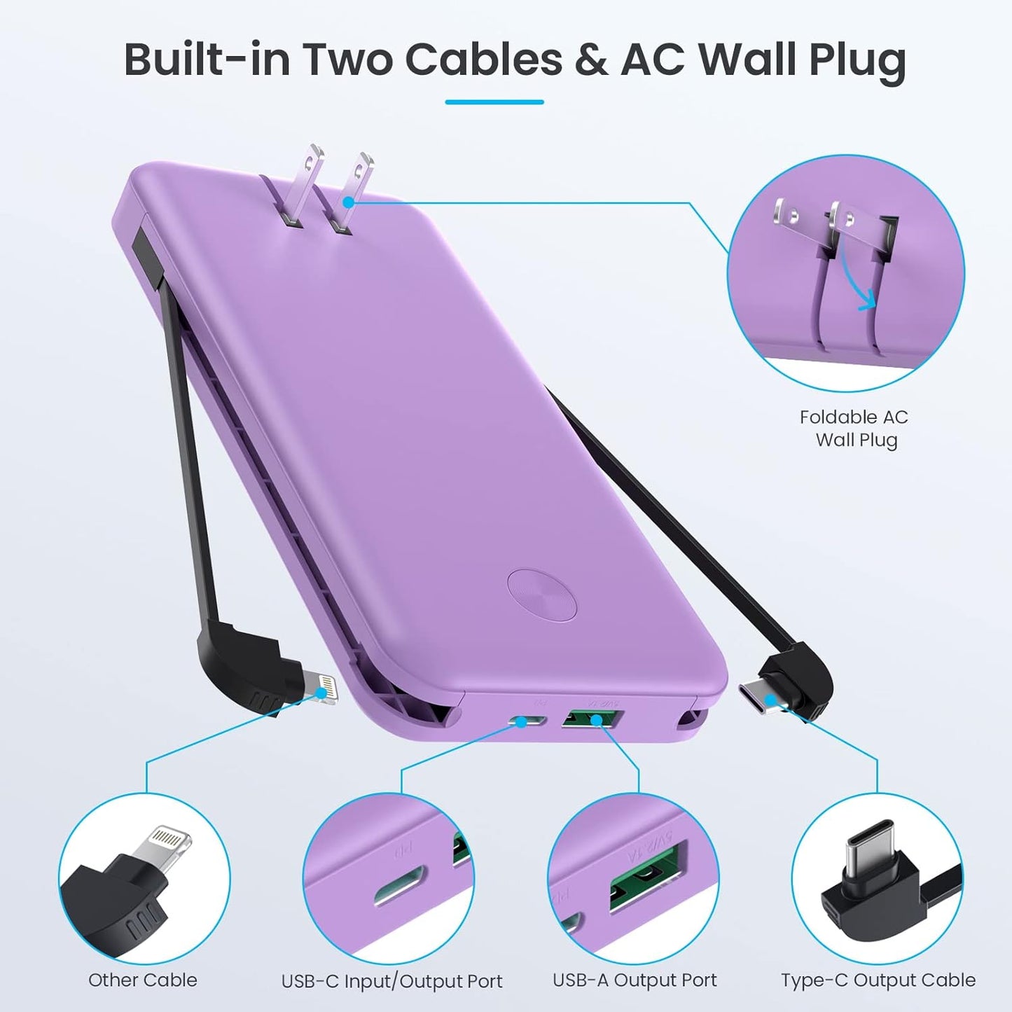Cargador hx100j3 portátil con cables integrados y enchufe