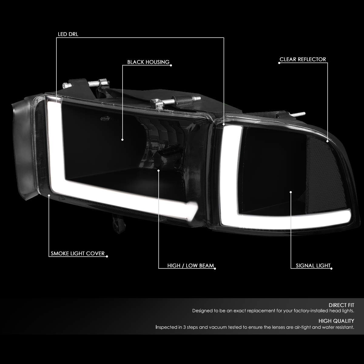 Faros delanteros LED ahumados/transparentes, Dodge Ram 94-02