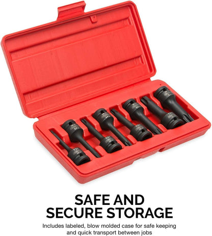 Kit de llaves Torx Star de 1/2", 8 piezas, T30 a T70, CR-MO(DETALLE)