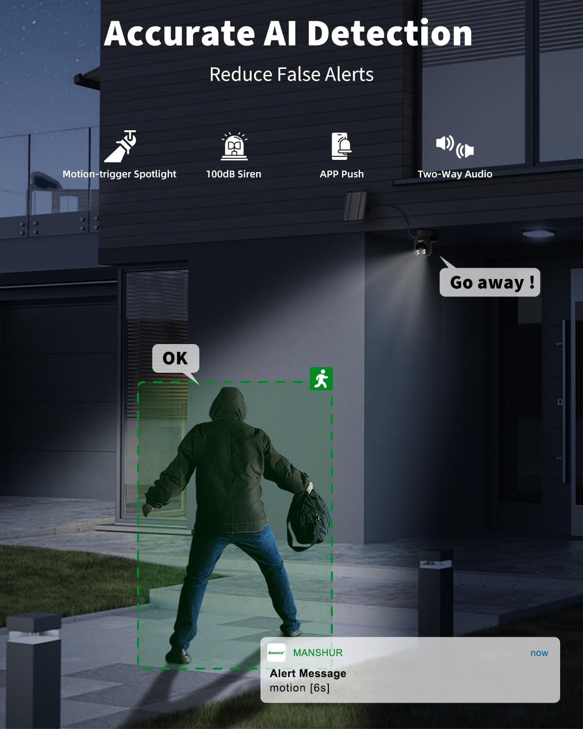 Manshur® Cámara de seguridad celular 4G LTE solar con tarjeta SIM.