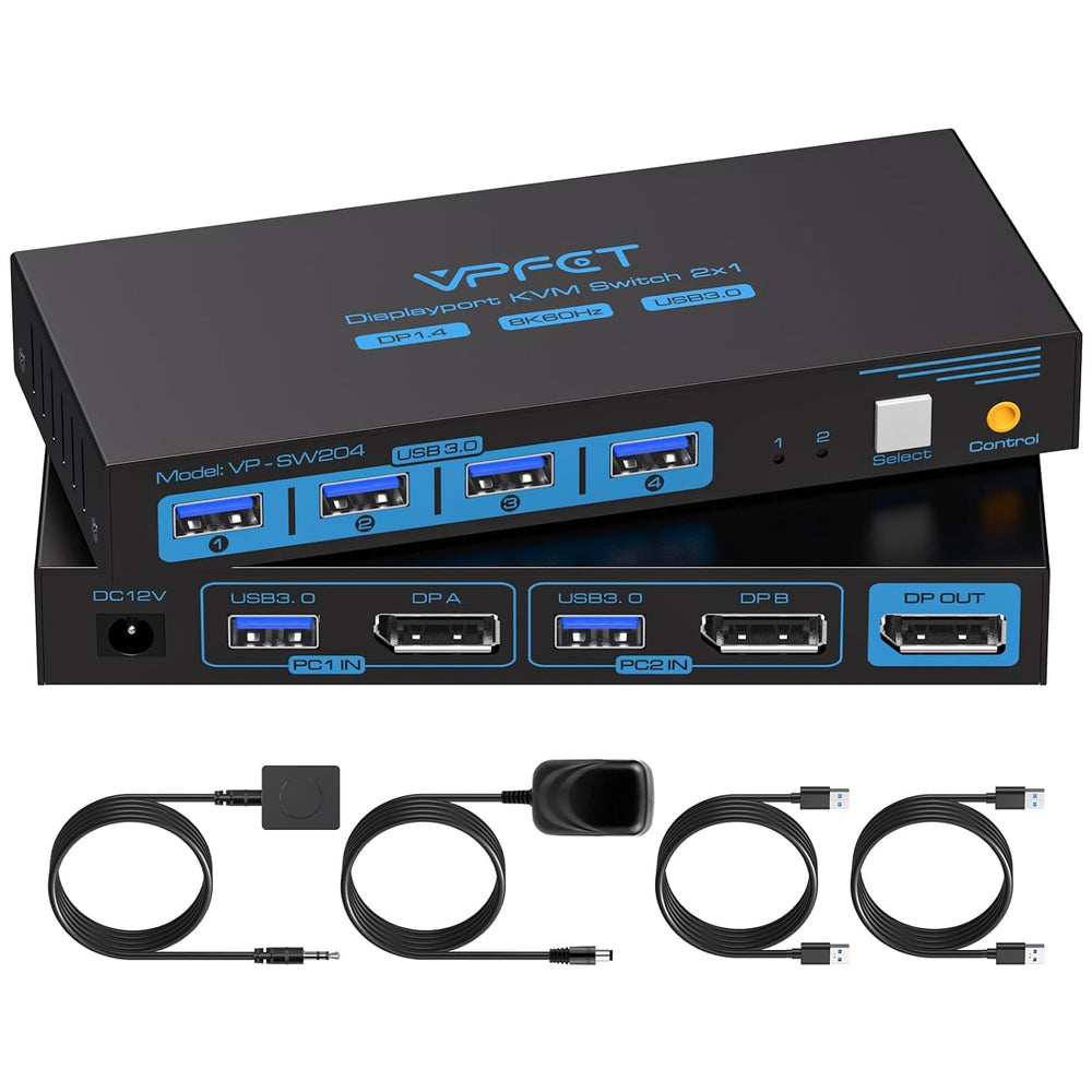 Switch KVM DisplayPort 8K DP para 2 ordenadores.