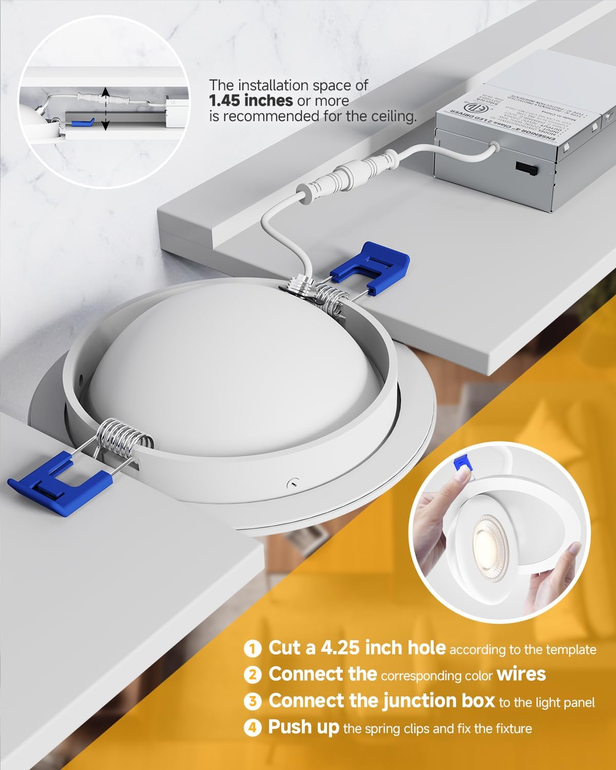 Ensenior Paquete de 4 luces LED empotrables 4"