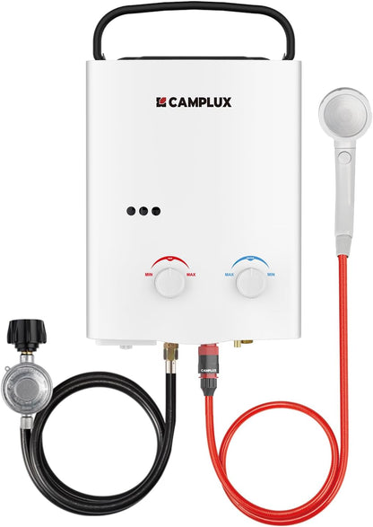 CAMPLUX Calentador de agua sin tanque para exteriores, 1.32 GPM portátil.