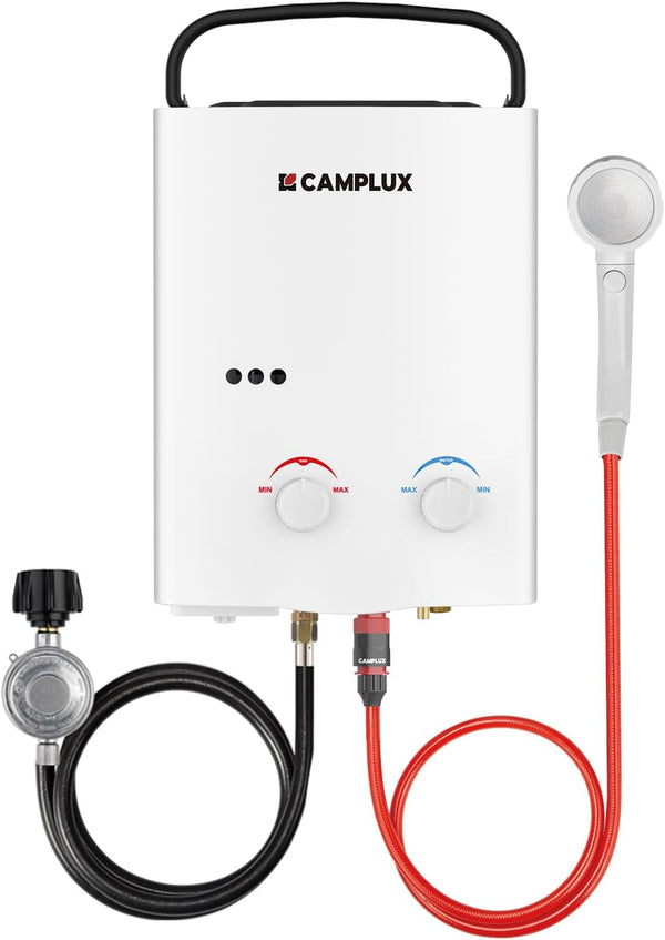 CAMPLUX Calentador de agua sin tanque para exteriores, 1.32 GPM portátil.