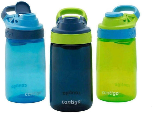 Frascos de agua Contigo para niños, color azul marino/verde/azul, 415 ml, paquete de 3.