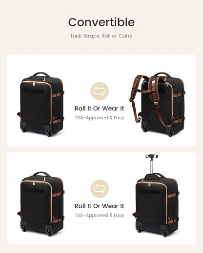 Mochila con ruedas Lovevook, 17"-57 lts, aprobada para debajo del asiento.