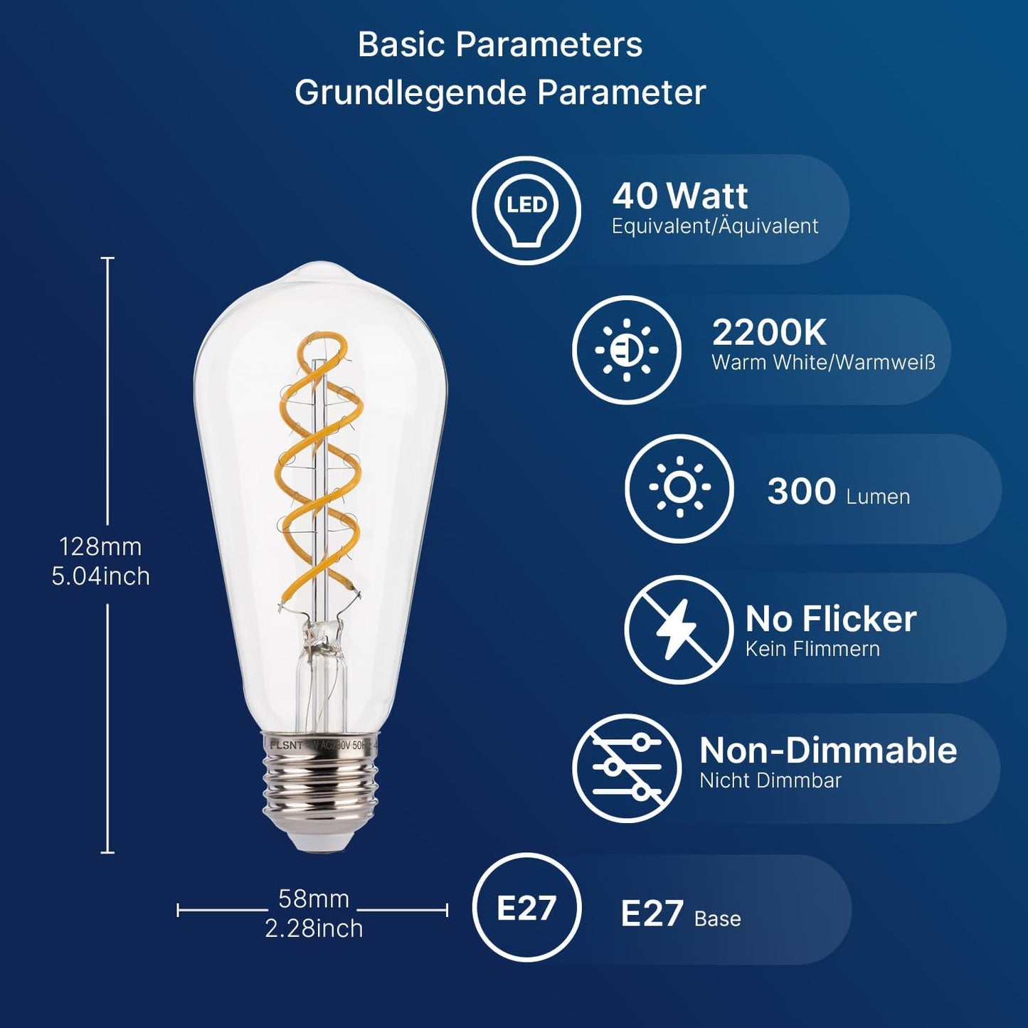 Bombillas LED Edison FLSNT, 40W, 6 pack, vintage, filamento espiral.
