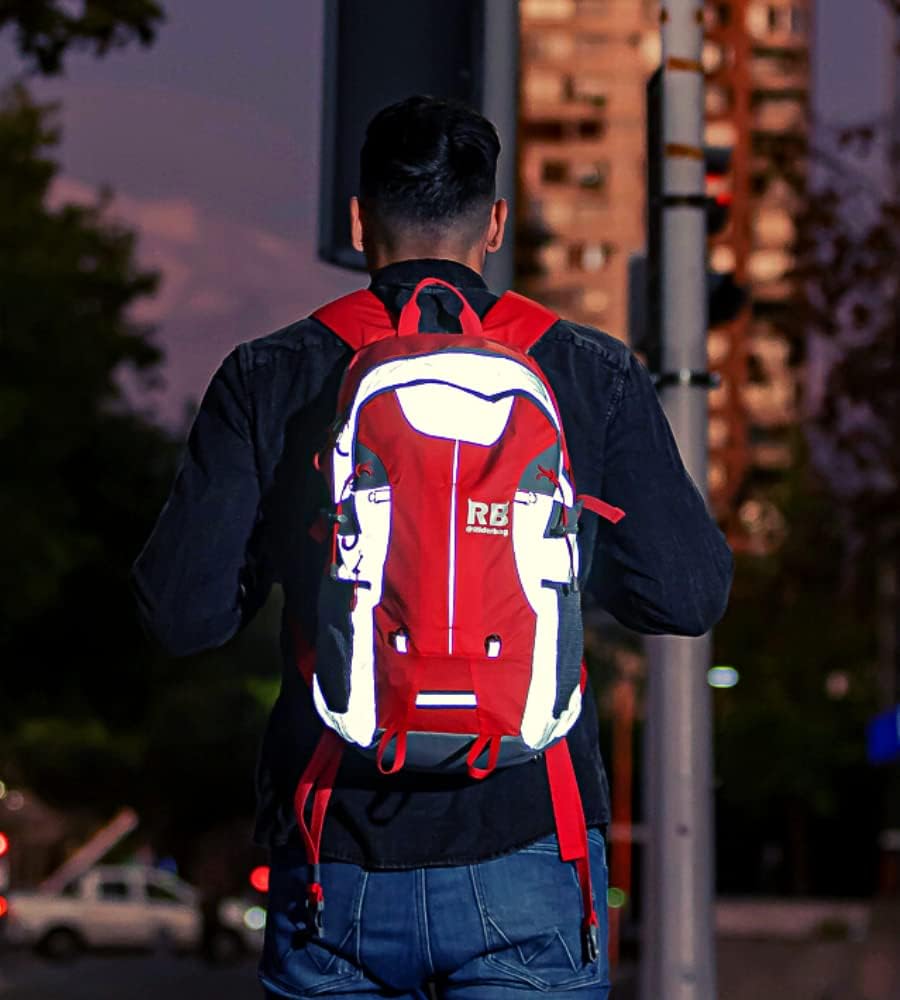 Mochila reflectante RIDERBAG.Alta visibilidad, viajeros, motocicleta, color roja.