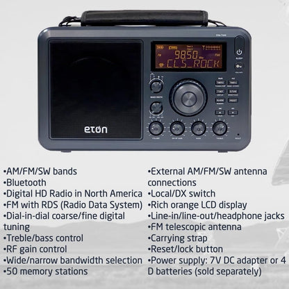 Radio Eton Elite, de Campo con Am/FM, Onda Corta, RDS, Bluetooth.