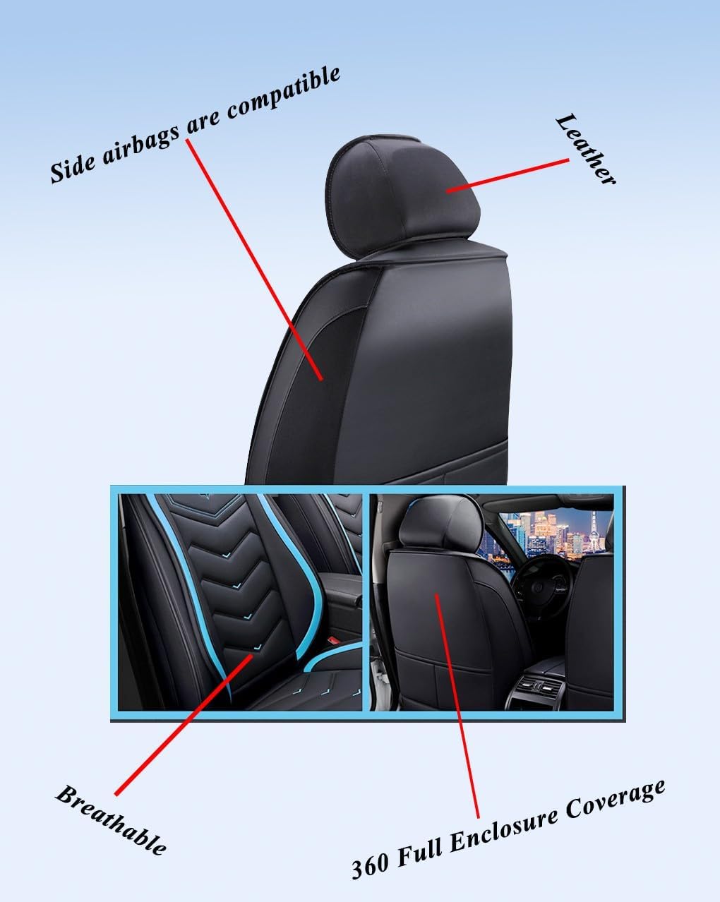 Funda de Asiento de Cuero para Acura TLX 2021 todo negro.